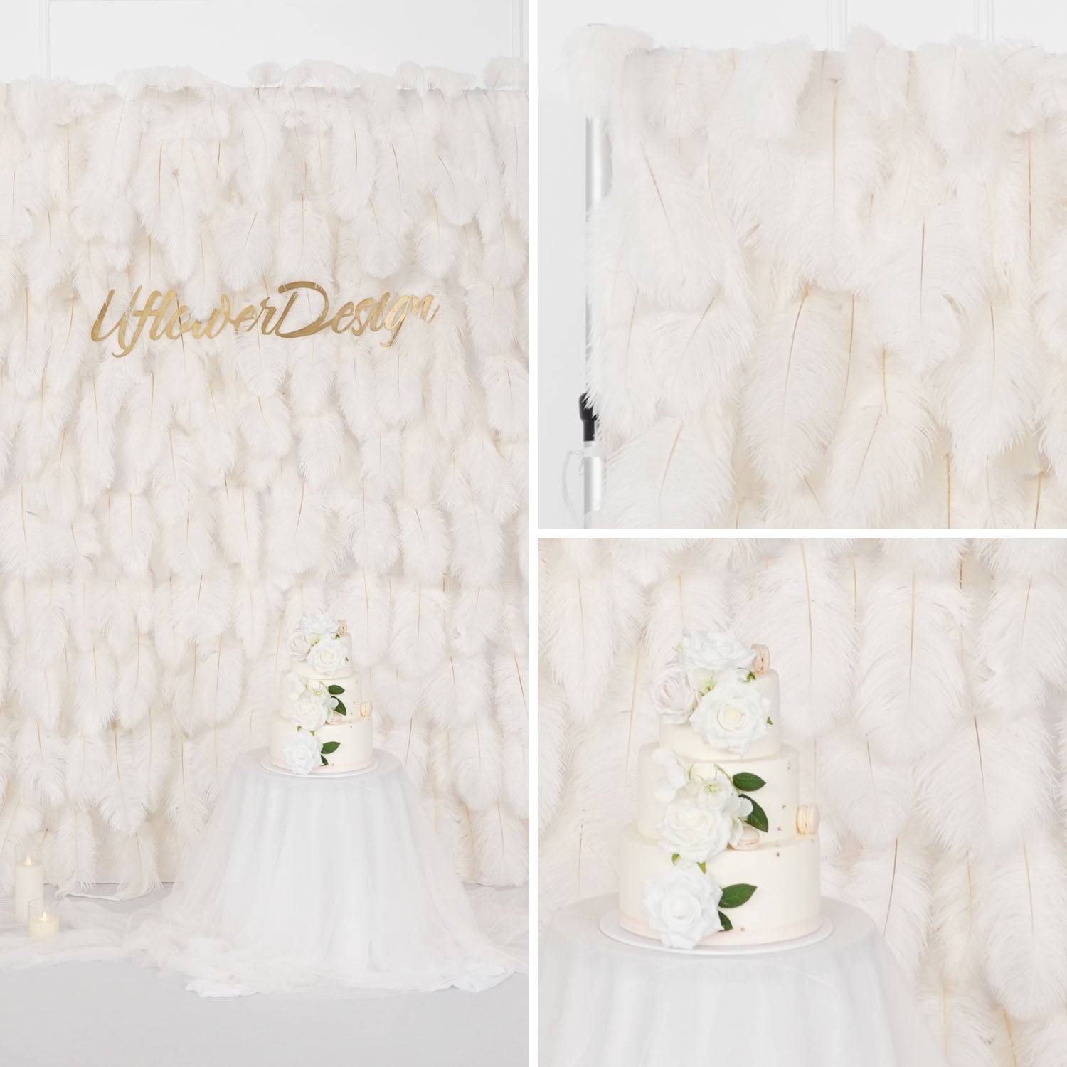 Uflower Artificial White 5D Flower Wall Wedding Backdrop Deco Birthday Party